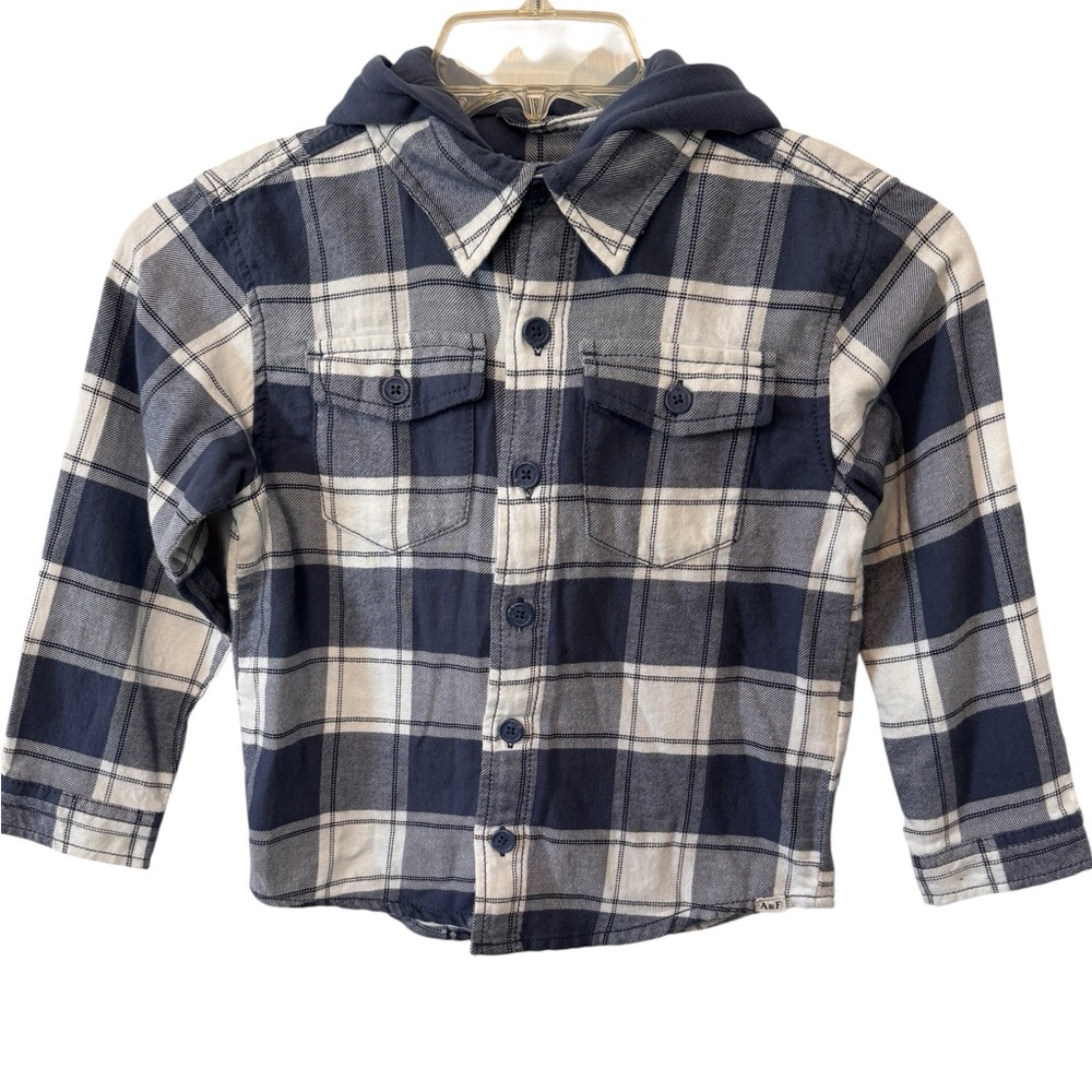 Kids Abercrombie Plaid Blue and White Shirt size 7/8 attached hood NWTS